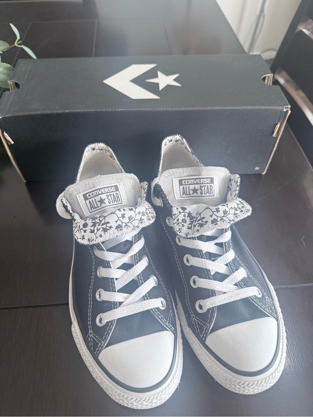 Converse Black & White Floral Low Top Sneakers